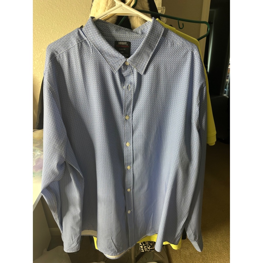 Mix&NY Performance Button Down Mens XXL Blue Good Slim Fit Geometric Print